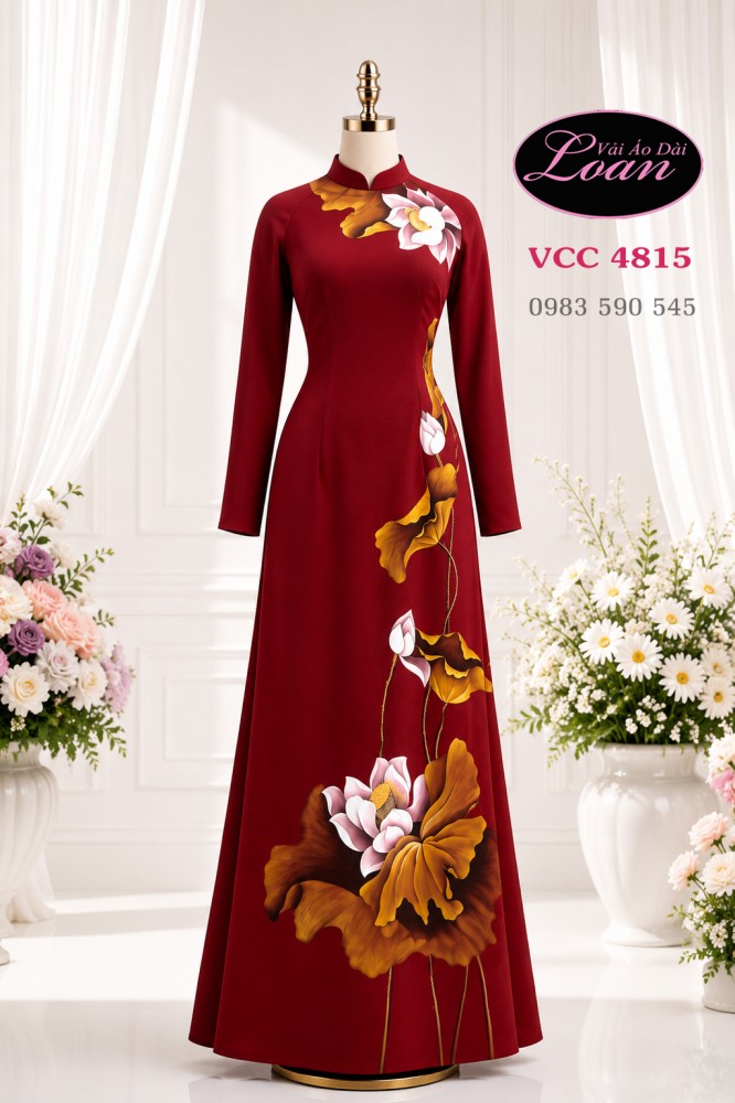 Vải áo dài vẽ hoa sen cao cấp