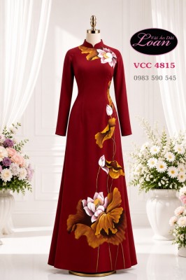 Vải áo dài vẽ hoa sen cao cấp-V3D 12998