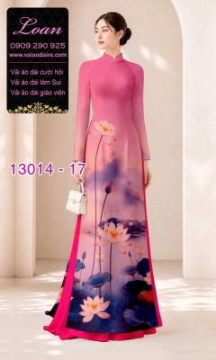 Vải áo dài hoa sen in 3D-13014