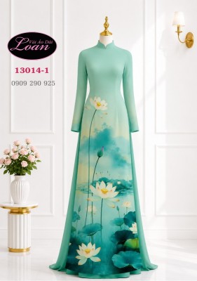 Vải áo dài hoa sen in 3D-13014