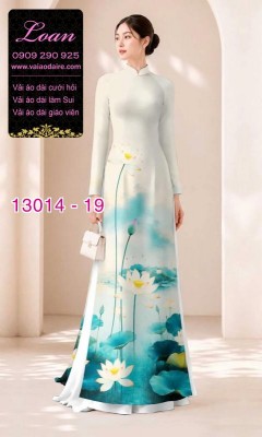 Vải áo dài hoa sen in 3D-13014