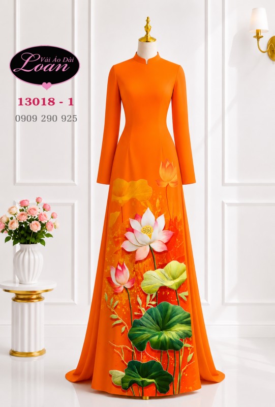 Vải áo dài hoa sen in 3D