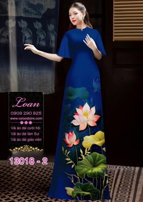 Vải áo dài hoa sen in 3D-13018