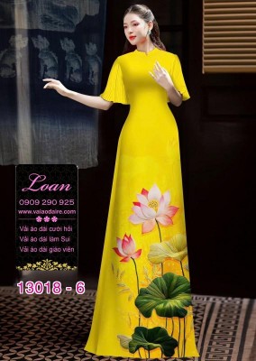 Vải áo dài hoa sen in 3D-13018