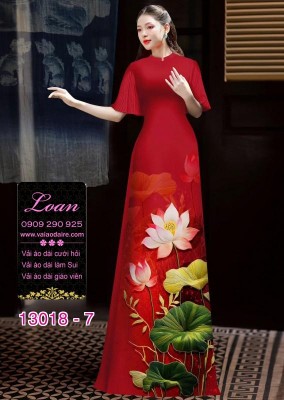 Vải áo dài hoa sen in 3D-13018