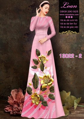 Vải áo dài hoa hồng in 3D-13022