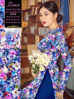 Vải áo dài hoa nhỏ in 3D-13025
