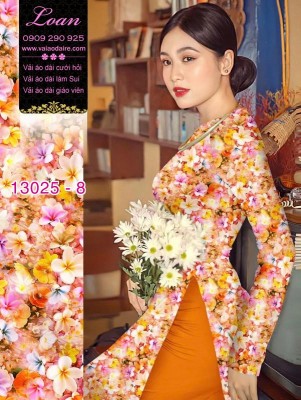 Vải áo dài hoa nhỏ in 3D-13025