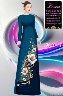 Vải áo dài hoa in 3D-13041