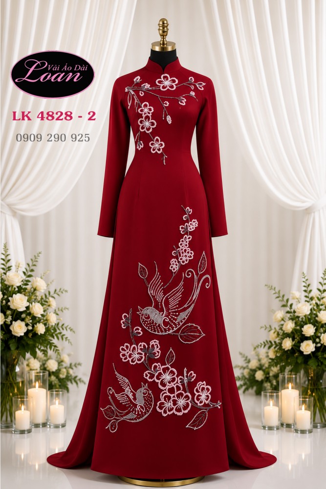 Vải áo dài kết chim và hoa