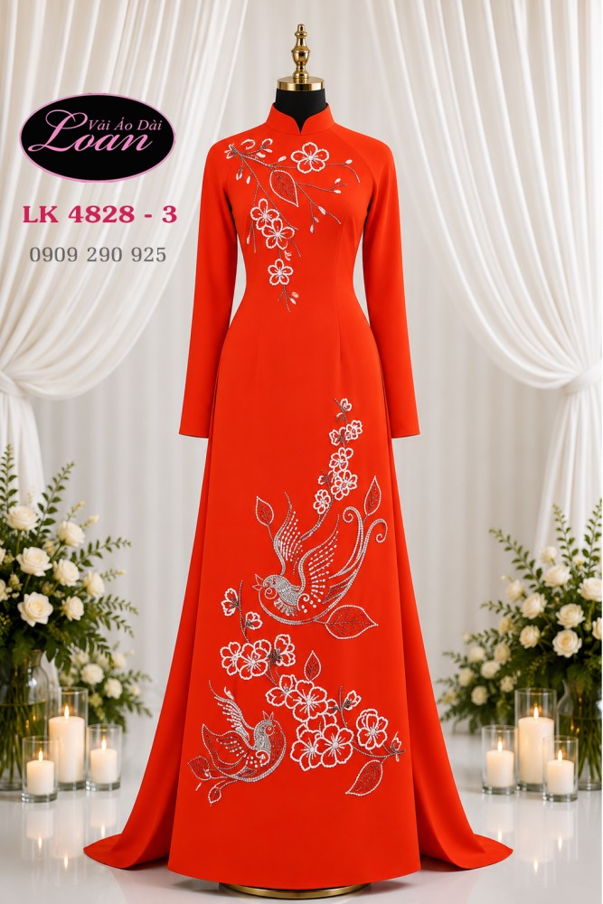 Vải áo dài kết chim và hoa