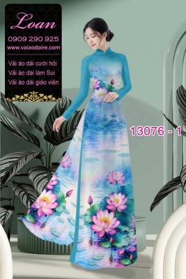Vải áo dài hoa sen in 3D-13076