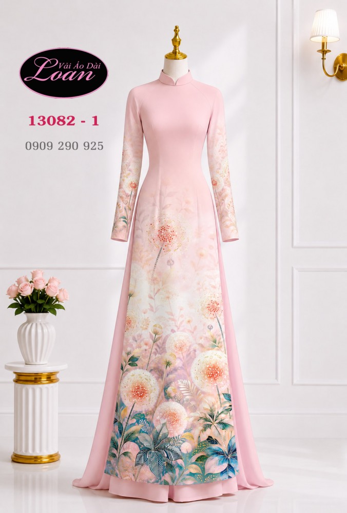 Vải áo dài hoa bồ công anh in 3D