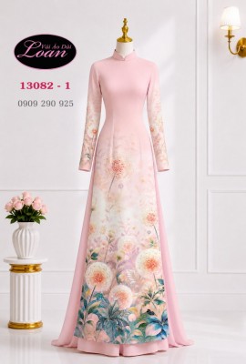 Vải áo dài hoa bồ công anh in 3D-13082