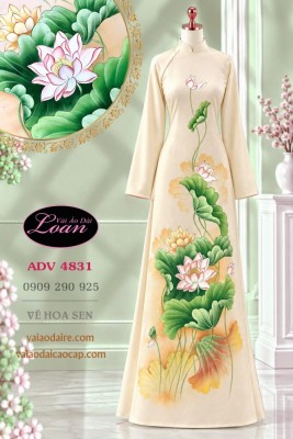 Vải áo dài vẽ hoa sen-4831