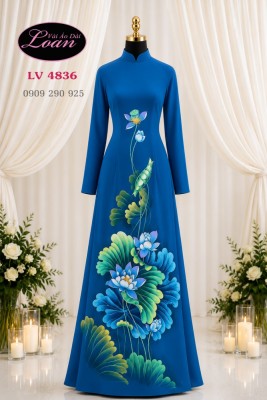 Vải áo dài vẽ hoa sen-V3D 13101
