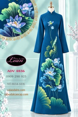 Vải áo dài vẽ hoa sen-4836