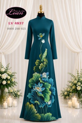 Vải áo dài vẽ hoa sen-V3D 13102