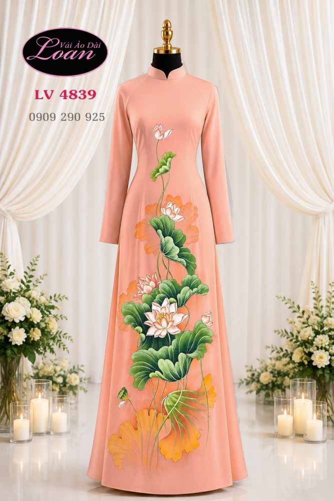 Vải áo dài vẽ hoa sen