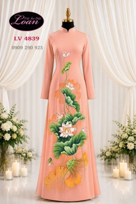 Vải áo dài vẽ hoa sen-V3D 13103