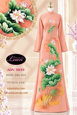 Vải áo dài vẽ hoa sen-4839