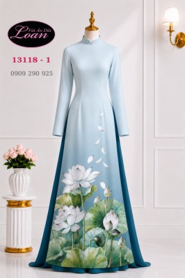 Vải áo dài hoa sen in 3D-DT 13118