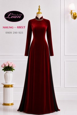 Vải áo dài nhung trơn màu đỏ đô-ADN 13131
