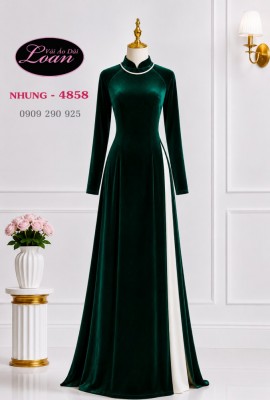 Vải áo dài nhung trơn màu xanh rêu-ADN 13132
