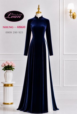 Vải áo dài nhung trơn màu xanh đen-ADN 13134