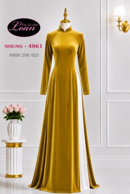 Vải áo dài nhung trơn màu vàng đồng-ADN 13135