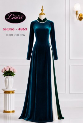 Vải áo dài nhung trơn màu xanh lý-ADN 13137