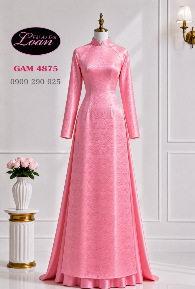 Vải áo dài gấm màu hồng dâu
