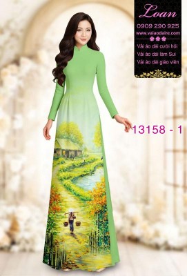 Vải áo dài phong cảnh đồng lúa-DT 13158