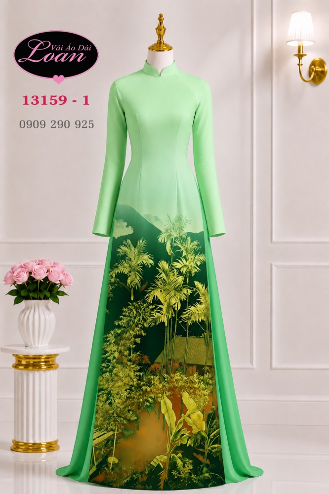 Vải áo dài phong cảnh đồng quê