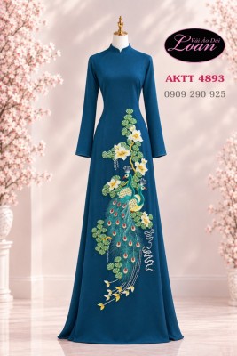 Vải áo dài chim công thêu - kết pha lê-ATK 13196