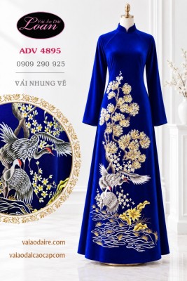 Vải áo dài nhung vẽ chim hạc-V3D 13197