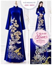Vải áo dài nhung vẽ chim hạc