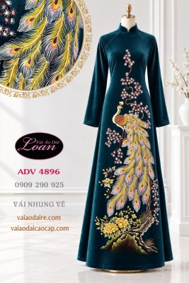Vải áo dài nhung vẽ chim công-4896