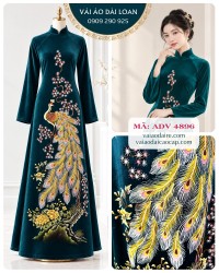 Vải áo dài nhung vẽ chim công