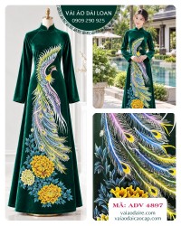 Vải áo dài nhung vẽ chim phượng hoàng