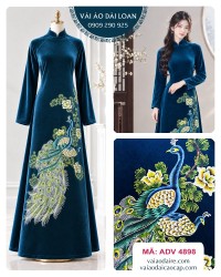 Vải áo dài nhung vẽ chim công