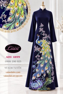 Vải áo dài vẽ chim công-V3D 13201