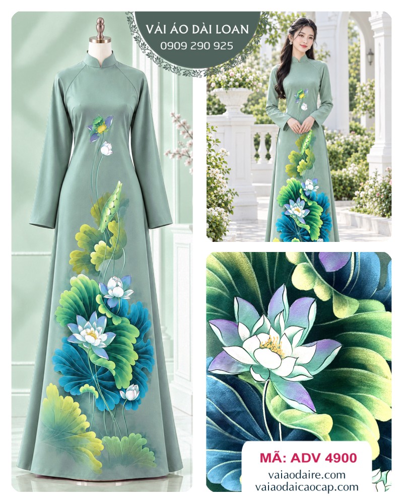 Vải áo dài vẽ hoa sen
