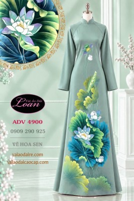 Vải áo dài vẽ hoa sen-4900