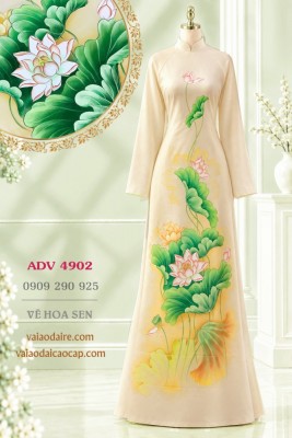 Vải áo dài vẽ hoa sen nhẹ nhàng-4902