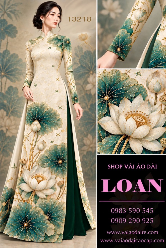 Vải áo dài lụa ánh sao in hoa sen
