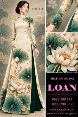 Vải áo dài lụa ánh sao in hoa sen-DT 13218