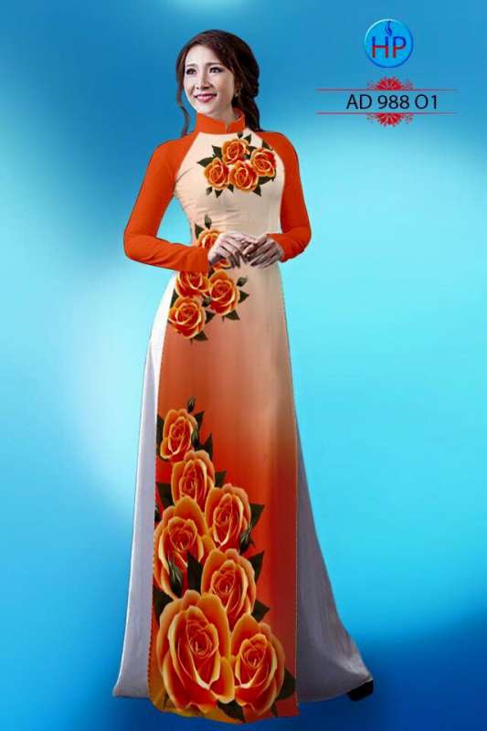 Vải áo dài hoa Hồng 3D