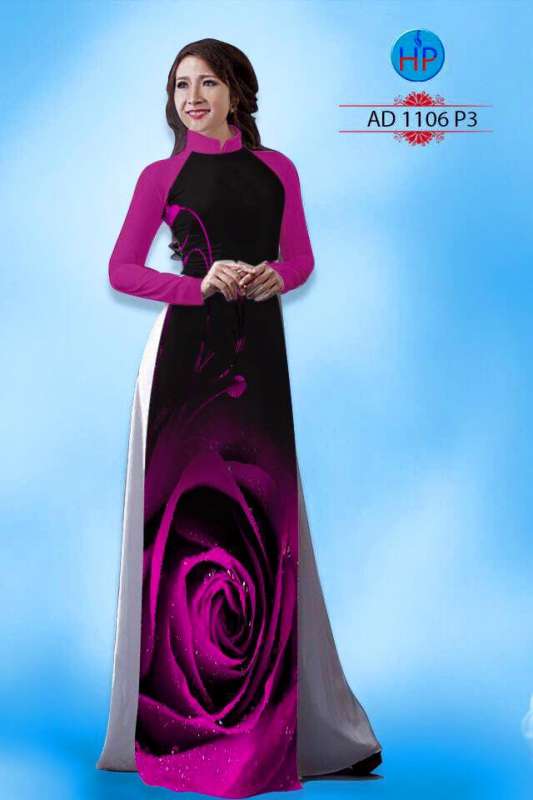 Vải áo dài hoa Hổng 3D