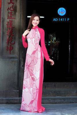 Vải áo dài hoa nét vẽ-DT 1596